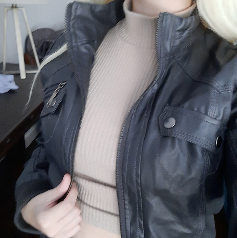 thrifted faux leather vintage black jacket